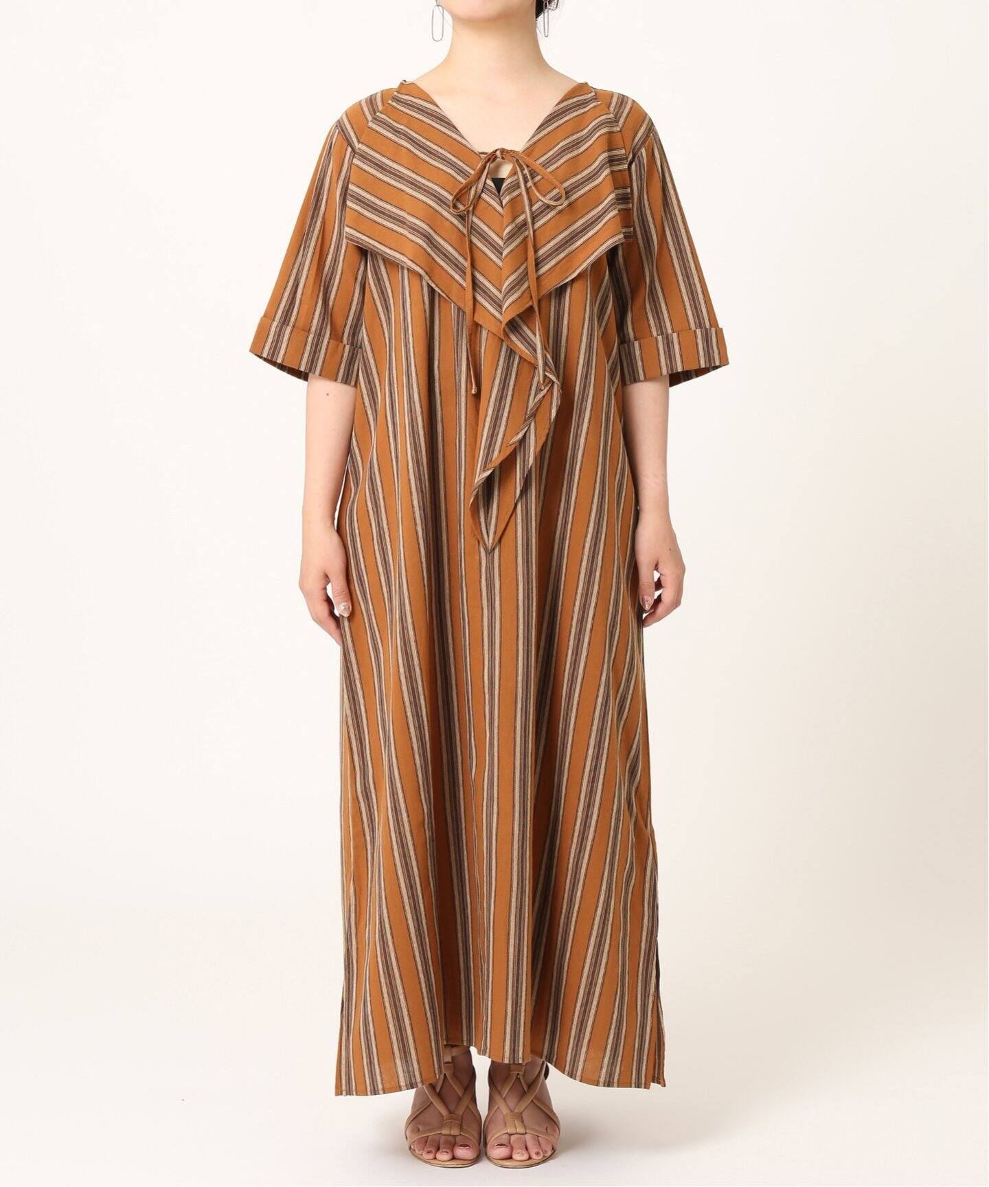 マルチストライプラッフルワンピース◇|B.C STOCK(ベーセーストック マルチストライプラッフルワンピース◇|B.C STOCK(ベーセーストック