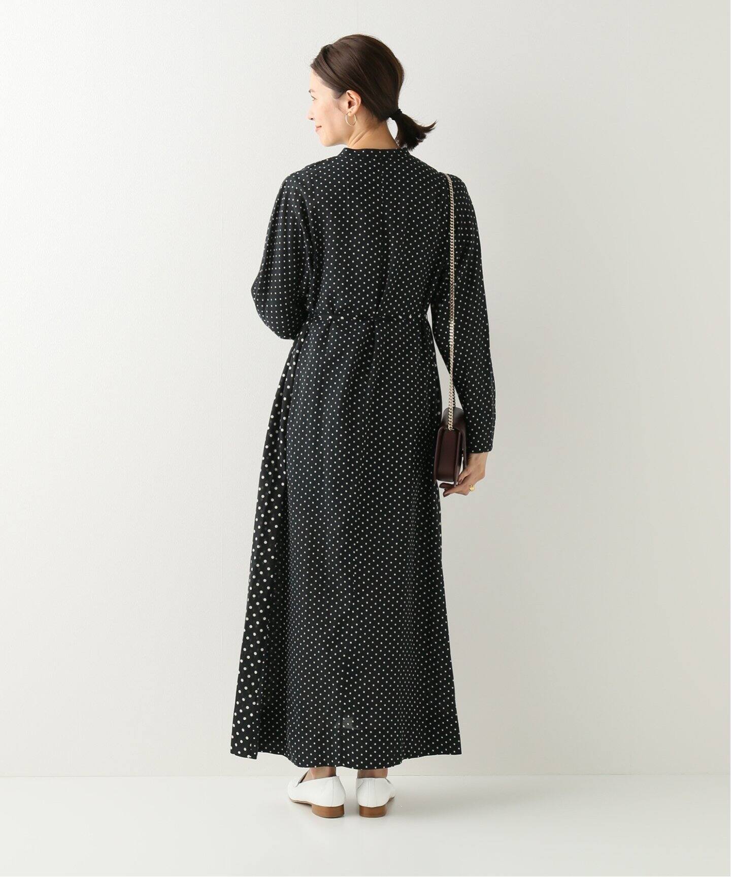 お歳暮 ヌキテパ シャツワンピース ドットワンピース マキシワンピース Modal Satin Dot Print Front Open Dress Ne Quittez Pas gc3 国内 好評継続中 Icctower Mn