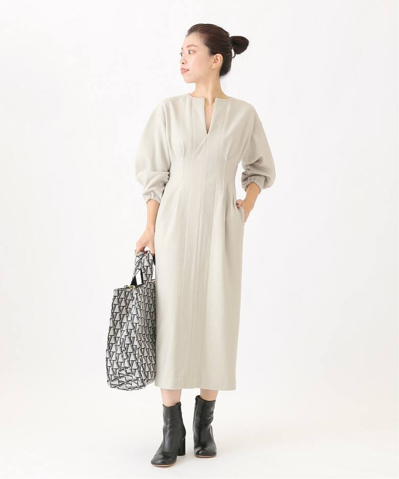 ウール圧縮スムース ウエストシェイプワンピ―ス◇（ワンピース  