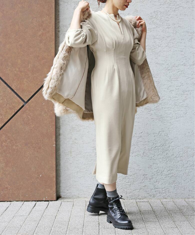 ウール圧縮スムース ウエストシェイプワンピ―ス◇（ワンピース  