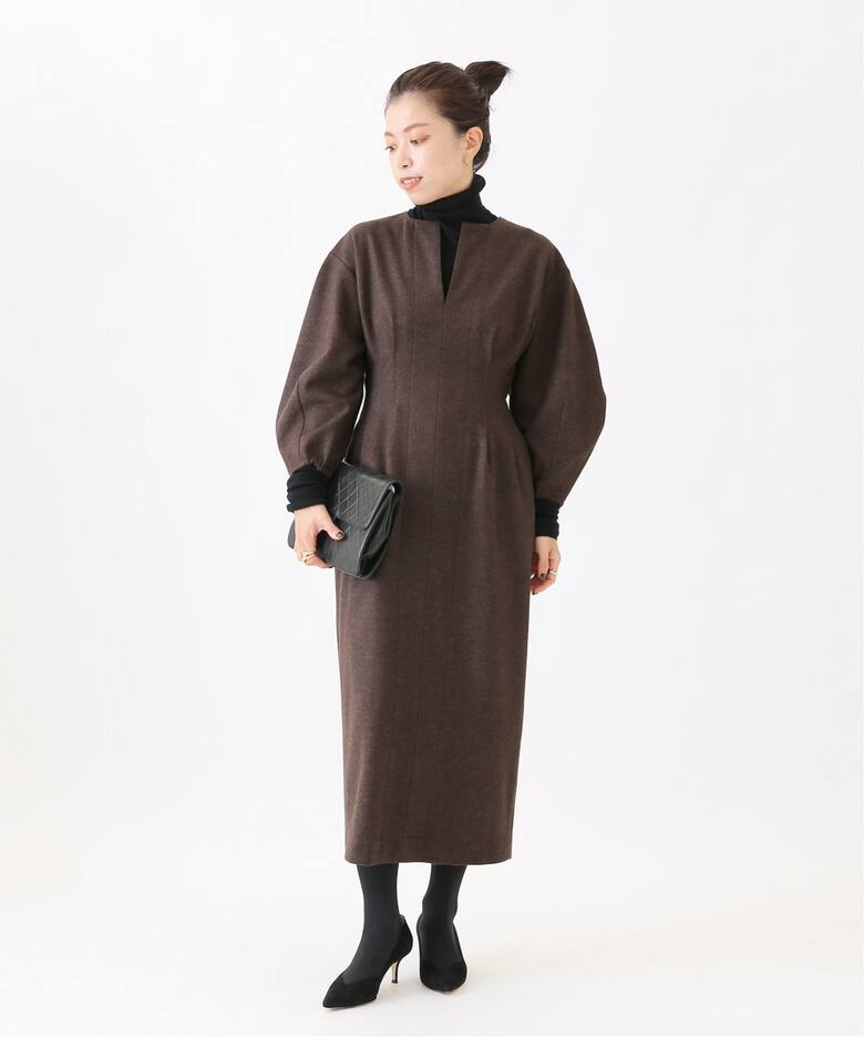 ウール圧縮スムース ウエストシェイプワンピ―ス◇（ワンピース  