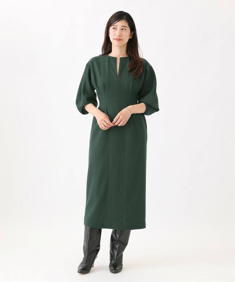 ウール圧縮スムース ウエストシェイプワンピ―ス◇（ワンピース  