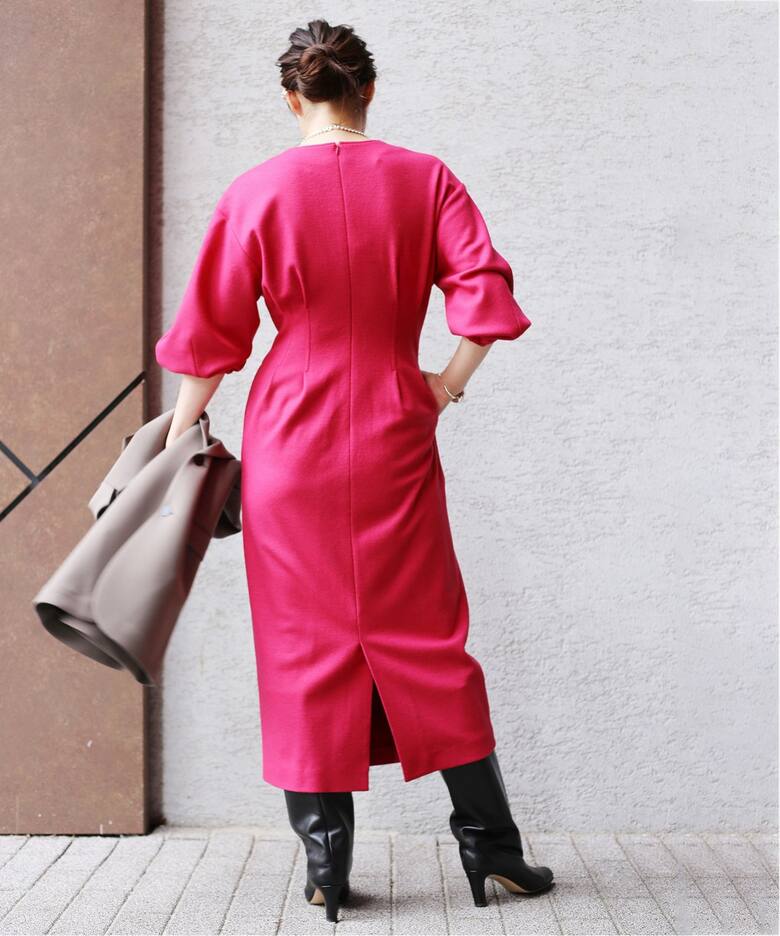 ウール圧縮スムース ウエストシェイプワンピ―ス◇（ワンピース  