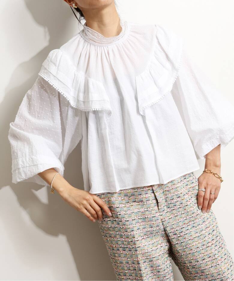 IENA LA BOUCLE ドビードットレースブラウス◇（シャツ／ブラウス  