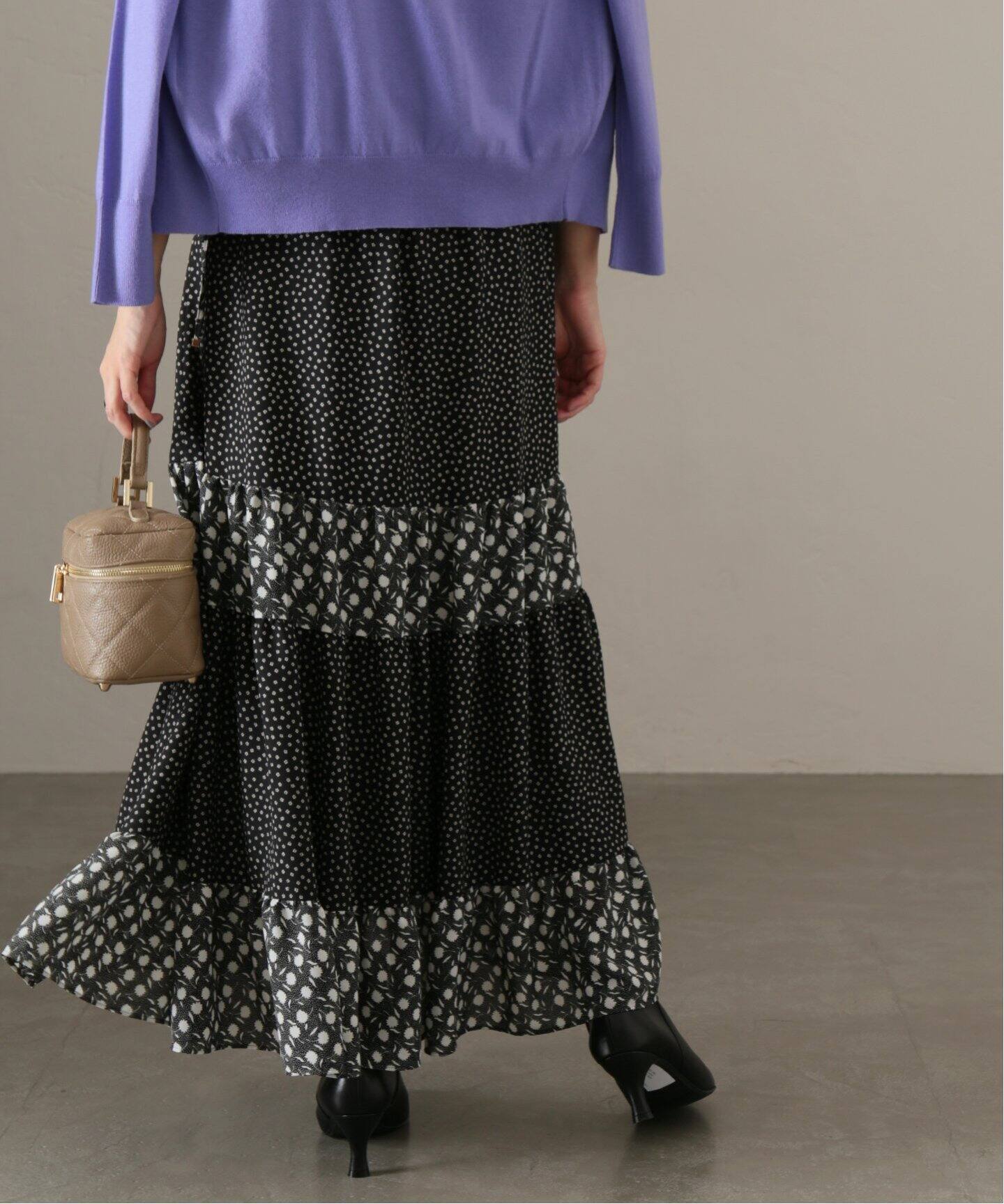 フラワープリント切り替えスカート◇（ロング・マキシ丈スカート）｜La  