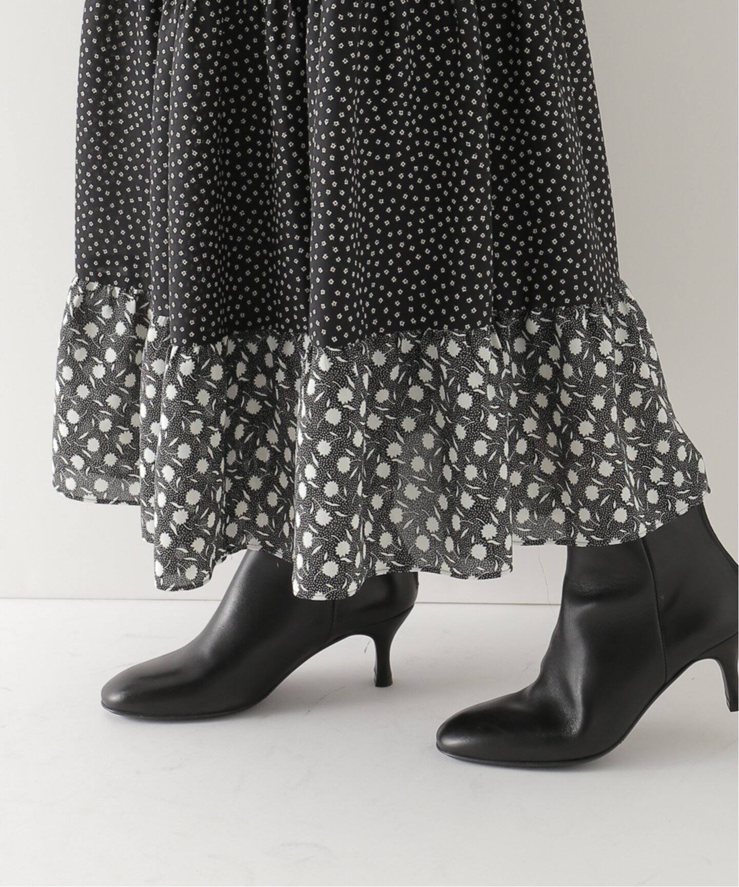 フラワープリント切り替えスカート◇（ロング・マキシ丈スカート）｜La  