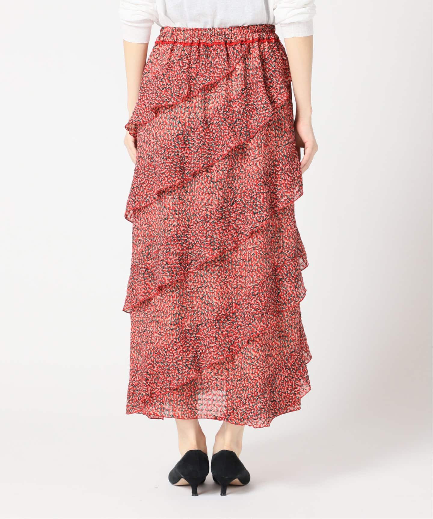 IENA LA BOUCLE エスカルゴ フリルプリントスカート レッド 38 IENA LA BOUCLE エスカルゴ フリルプリントスカート レッド 38