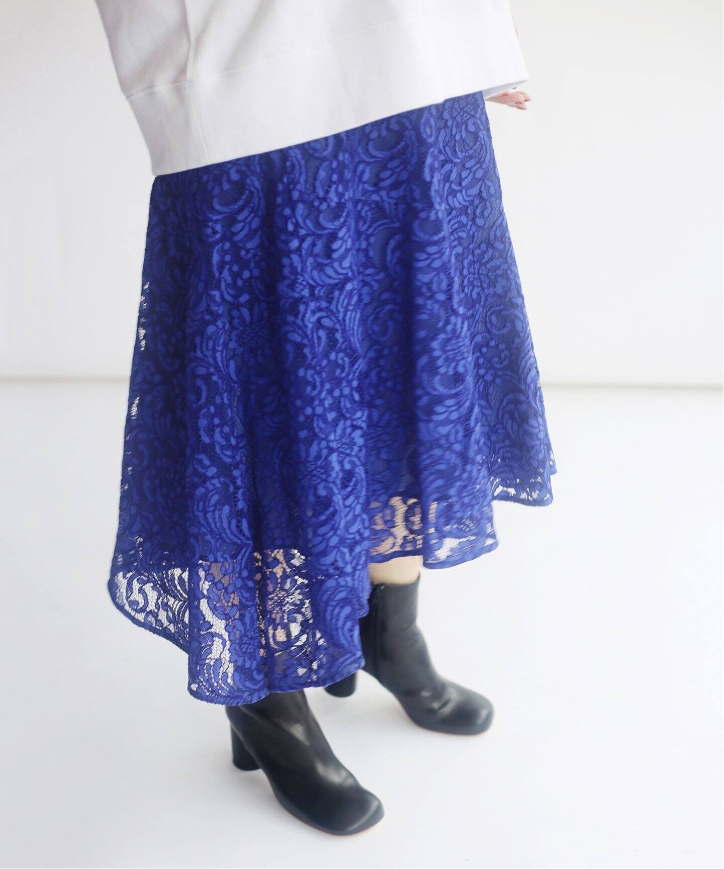 ラッセルレースイレギュラーヘムスカート◇（ひざ丈スカート  