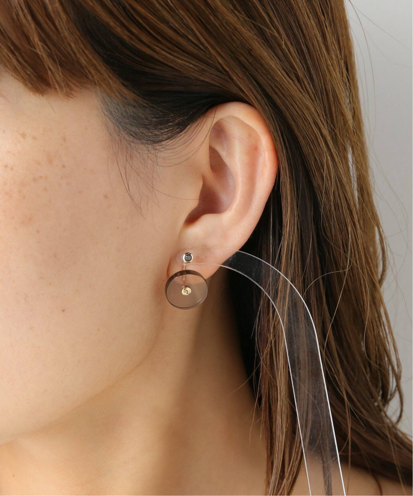 Hirotaka】 Orbital Black Diamond with Smoky Quarts Backing（ピアス 