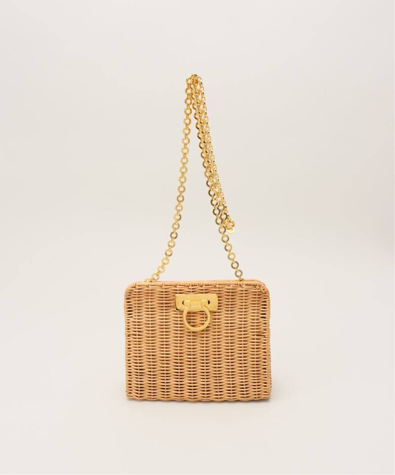 VINTAGE FERRAGAMO/フェラガモ】 Gancini ラタンショルダーバッグ 