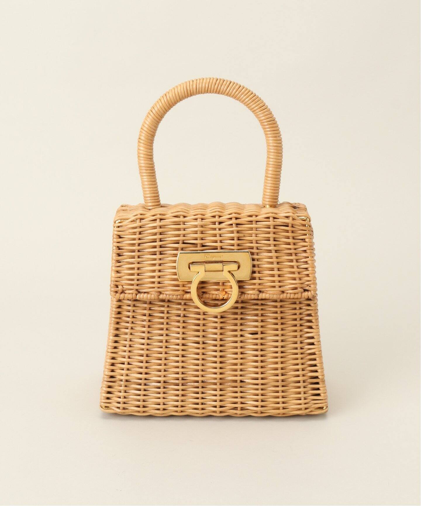 Salvatore Ferragamoフェラガモラタンガンチーニハンドバッグ VINTAGE FERRAGAMO/フェラガモ】 Gancini ラタンショルダー