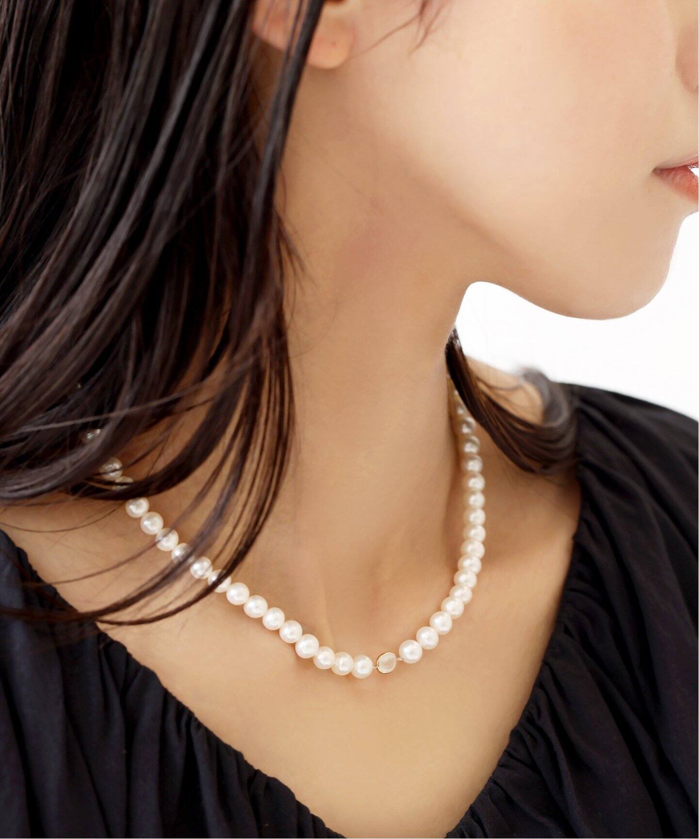ムーンストーンモチーフ*パール40cmネックレス K10（ネックレス 