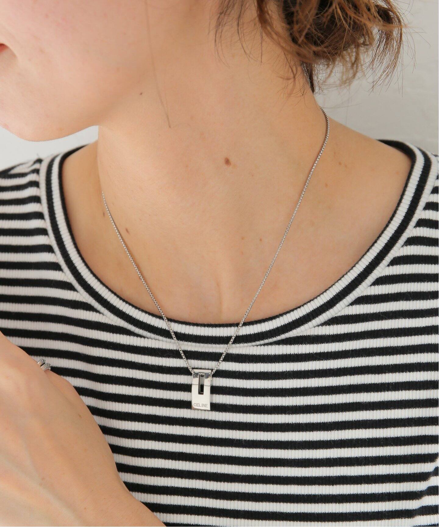 VINTAGE CELINE/セリーヌ】 PT・Logo Plate Necklace  