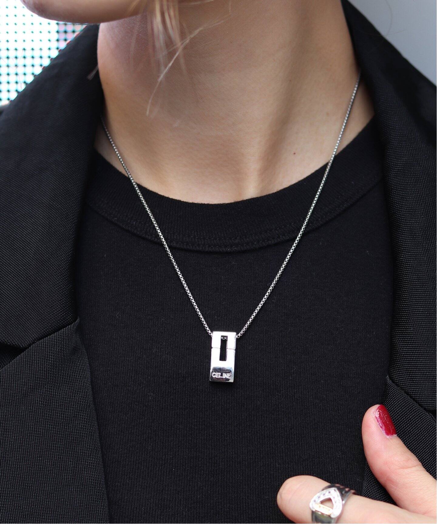 VINTAGE CELINE/セリーヌ】 PT・Logo Plate Necklace  