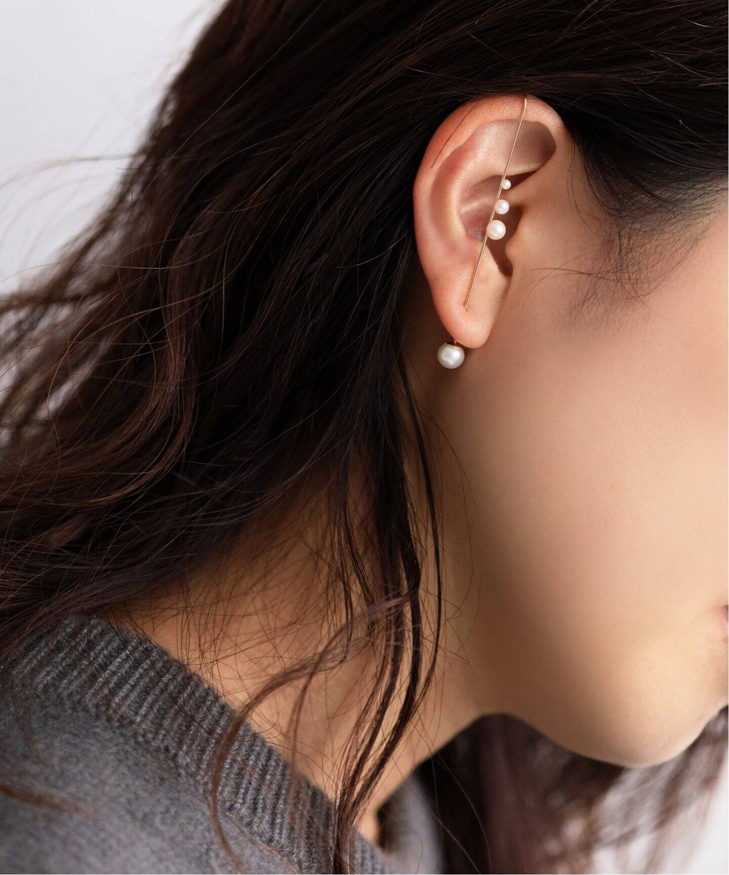 3パール*パールピアスカフ K10（片耳）（ピアス（片耳用））｜Lilas  