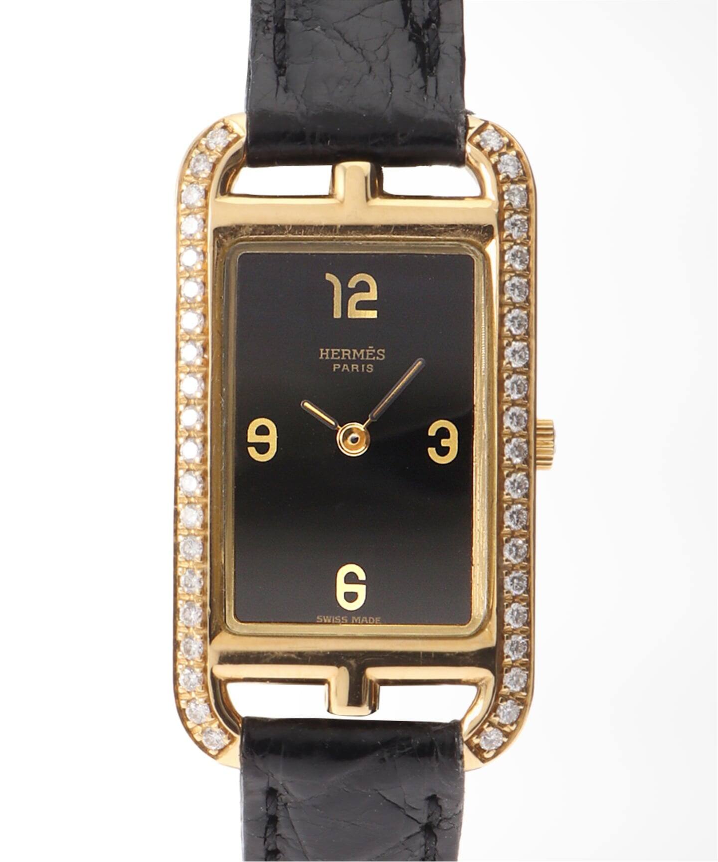 美品★HERMES★ナンタケット★ダイヤモンド★チェーン★腕時計 HERMES / エルメス】Nantucket Black 18K / Diamond（ヴィンテージ