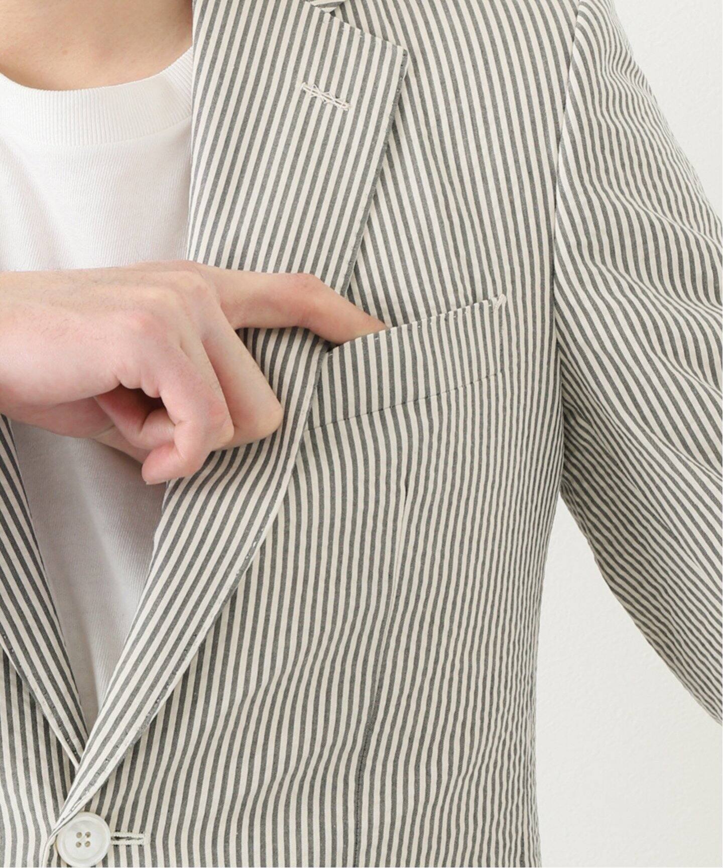 HUSBANDS PARIS ハズバンズ　SIZE:46 ベージュ HUSBANDS/ハズバンズ】SEERSUCKER JACKET（テーラードジャケット）｜L