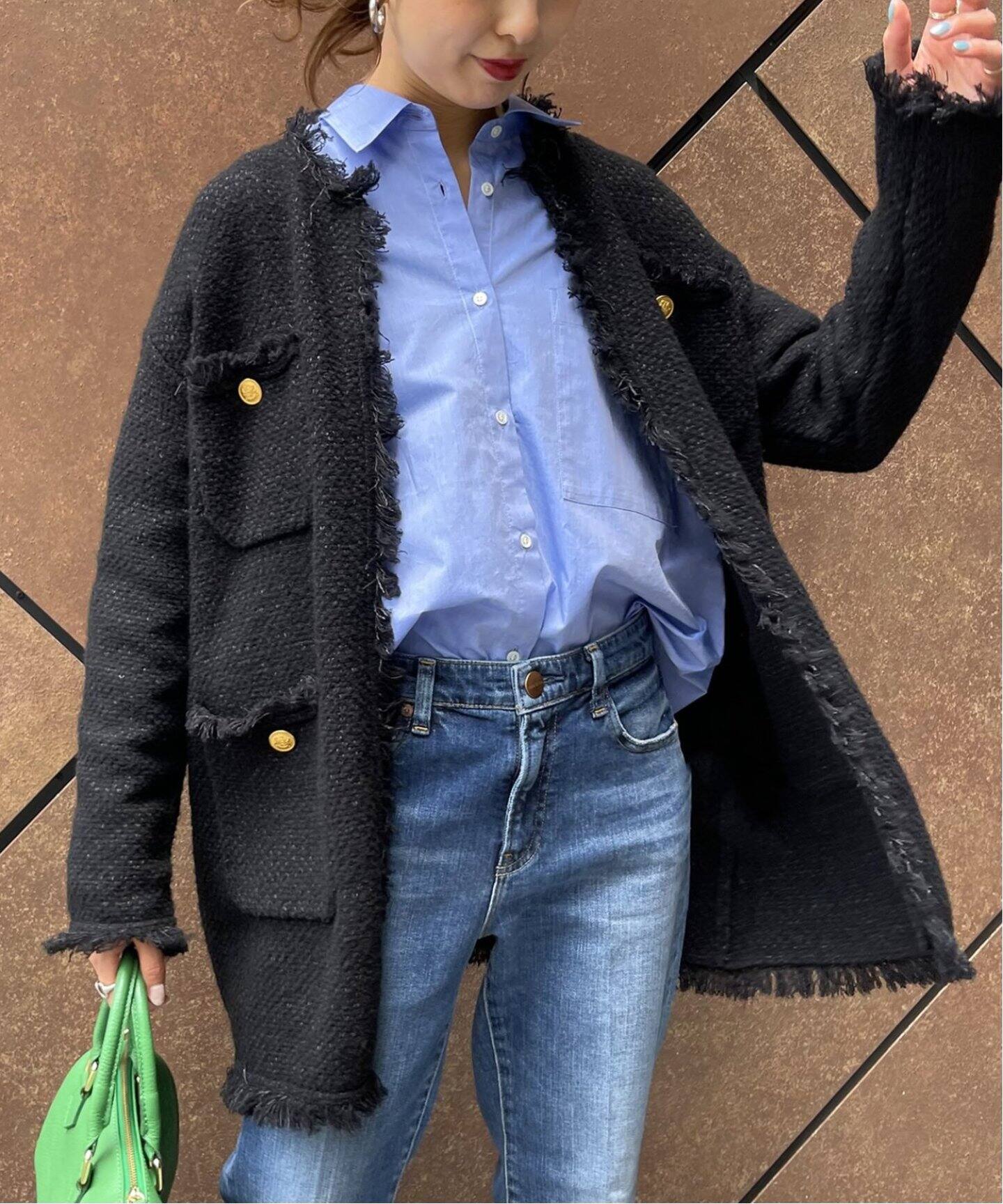 ADAWAS /アダワス】ニットツイード4ポケットジャケット - ノーカラー  