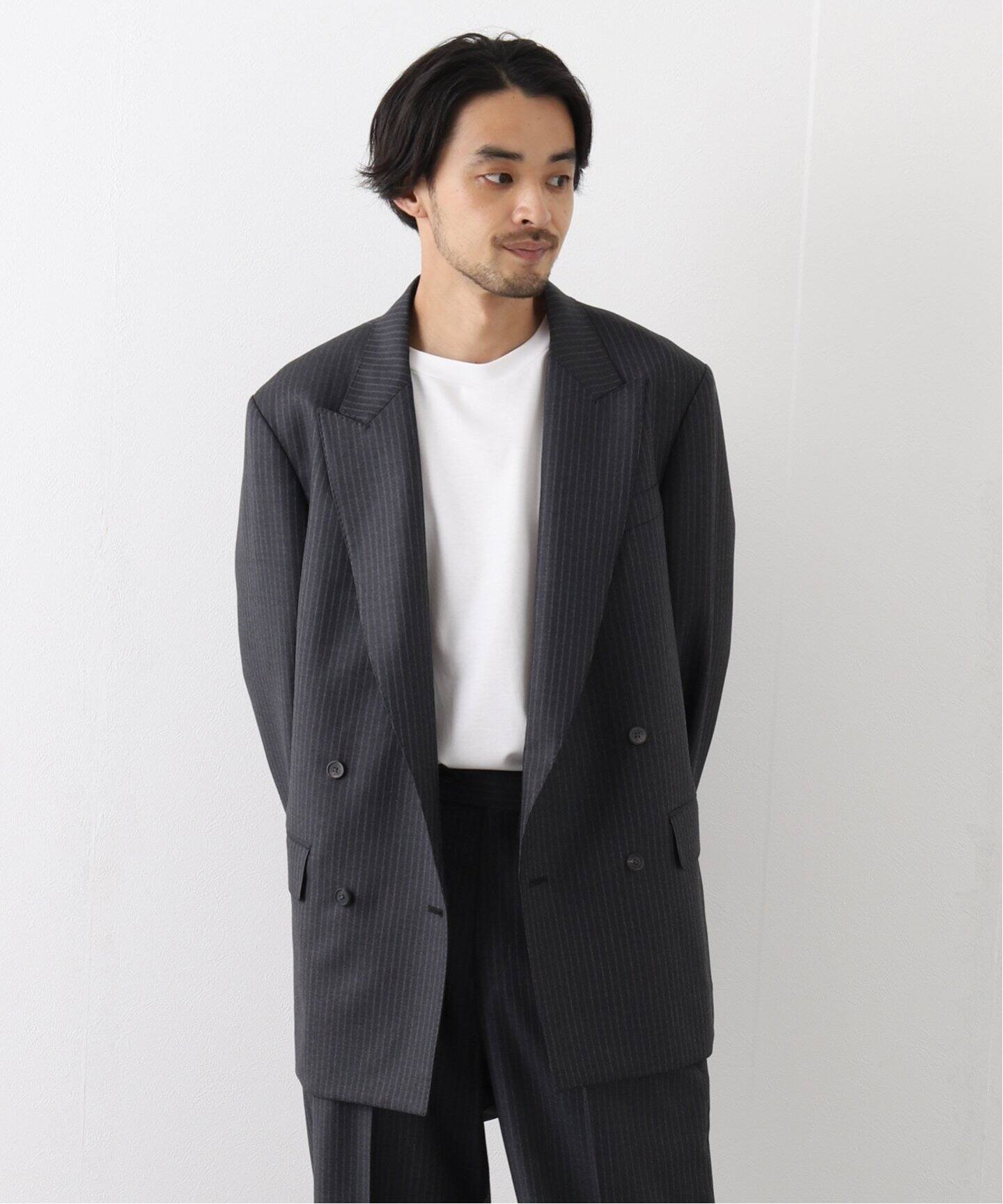 新品未使用ストライプウールショートコート アムタスト 