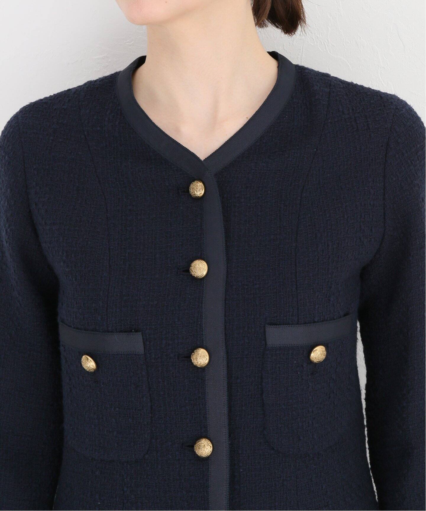 ドゥーズィエムクラス☆tweed Vネック ジャケット☆ネイビー - 長袖 