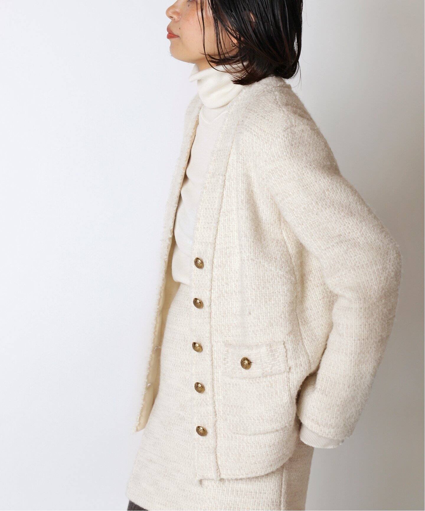 TWEED カーディガンジャケット WHT(DEU)（ノーカラージャケット  