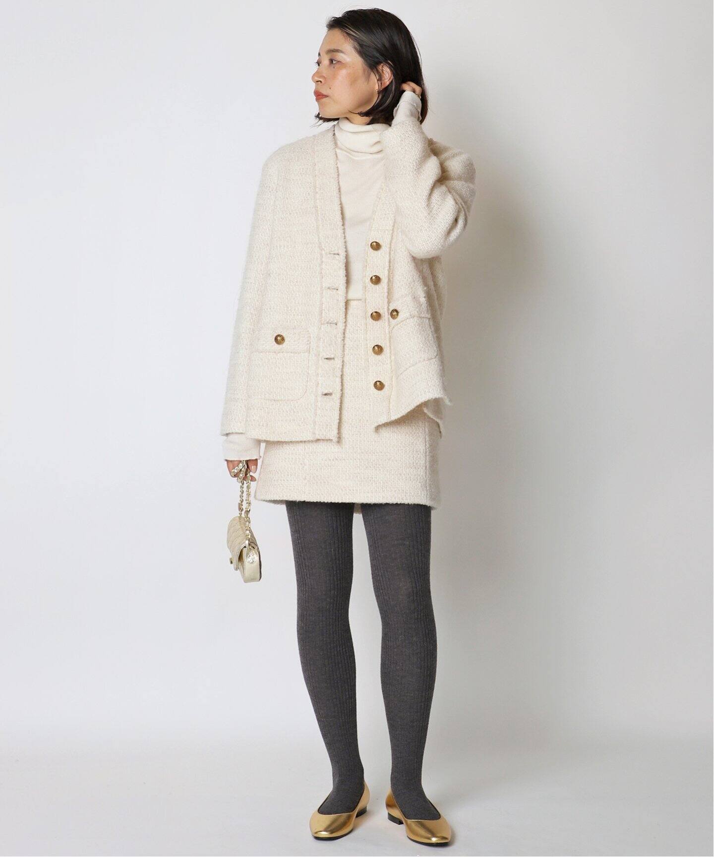 TWEED カーディガンジャケット WHT(DEU)（ノーカラージャケット 