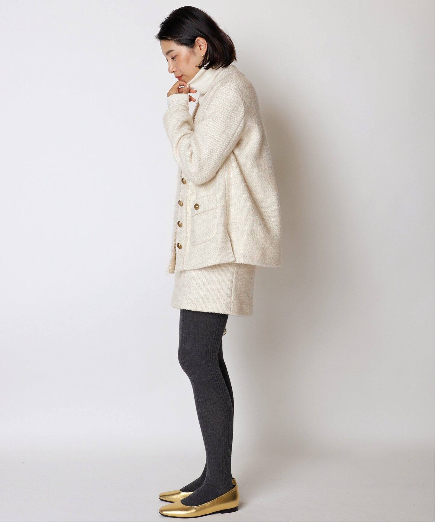 TWEED カーディガンジャケット WHT(DEU)（ノーカラージャケット  