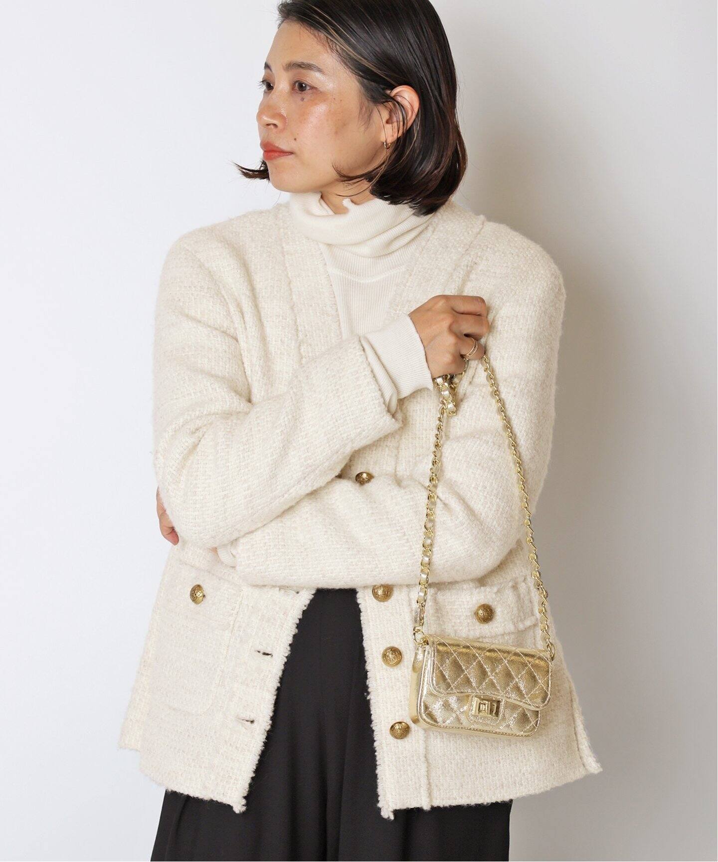 TWEED カーディガンジャケット WHT(DEU)（ノーカラージャケット  