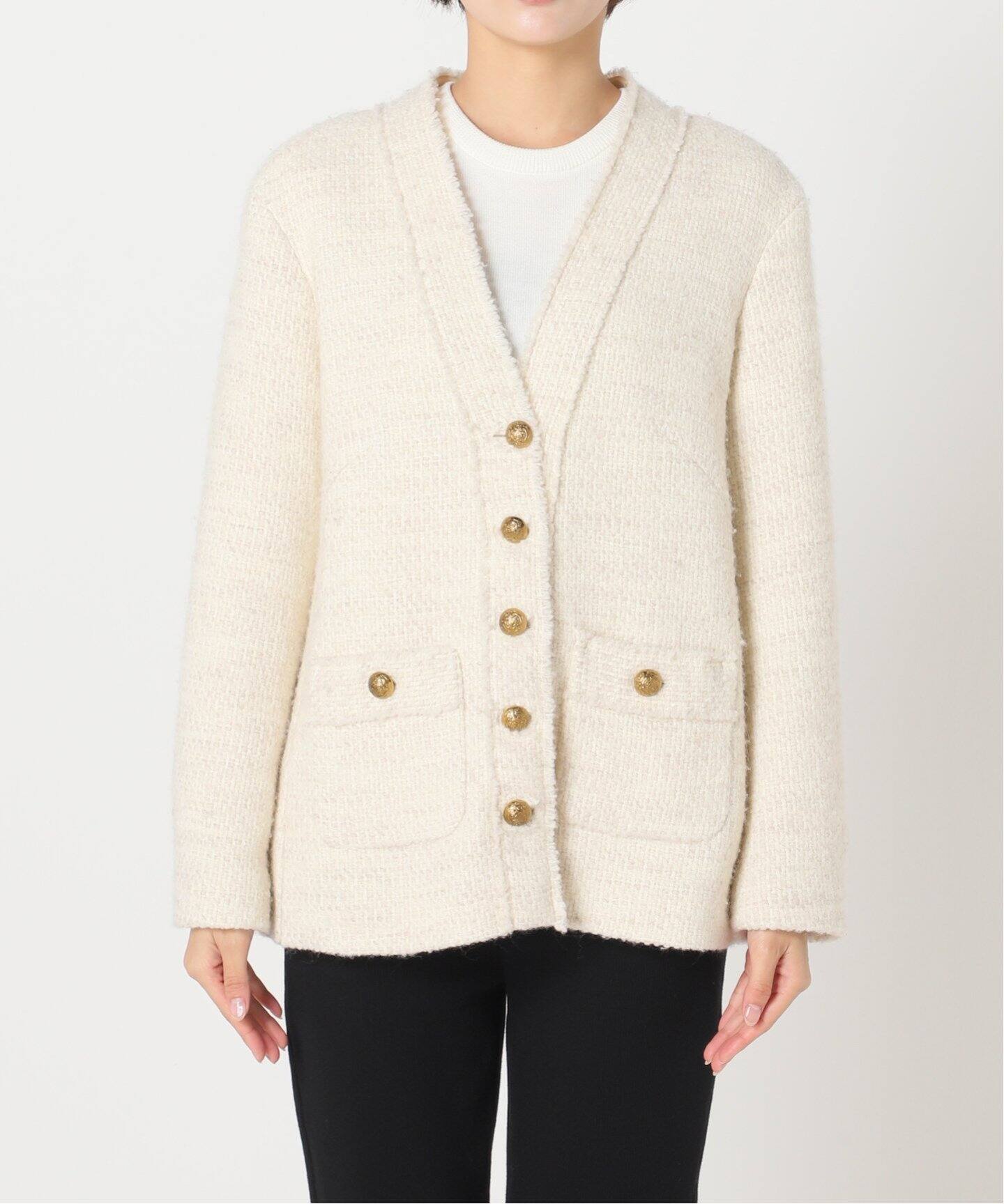 TWEED カーディガンジャケット WHT(DEU)（ノーカラージャケット  