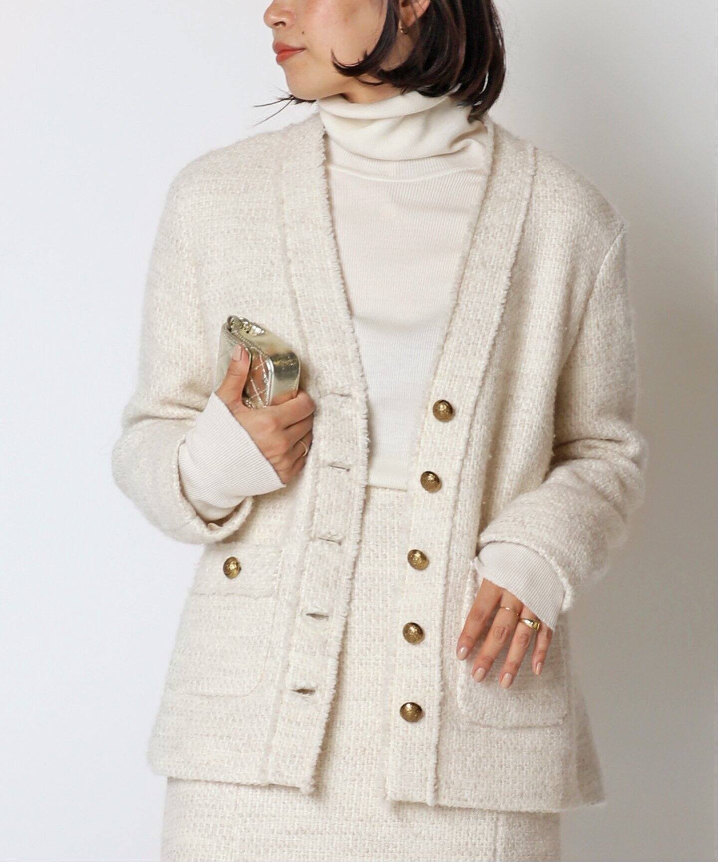 TWEED カーディガンジャケット WHT(DEU)（ノーカラージャケット  