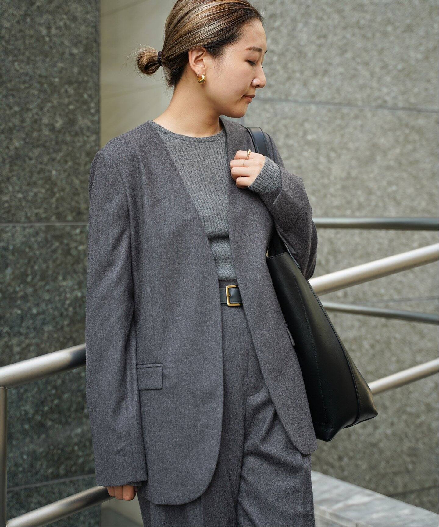 Collarless ブレザー (GRAY)（ノーカラージャケット）｜Deuxieme 