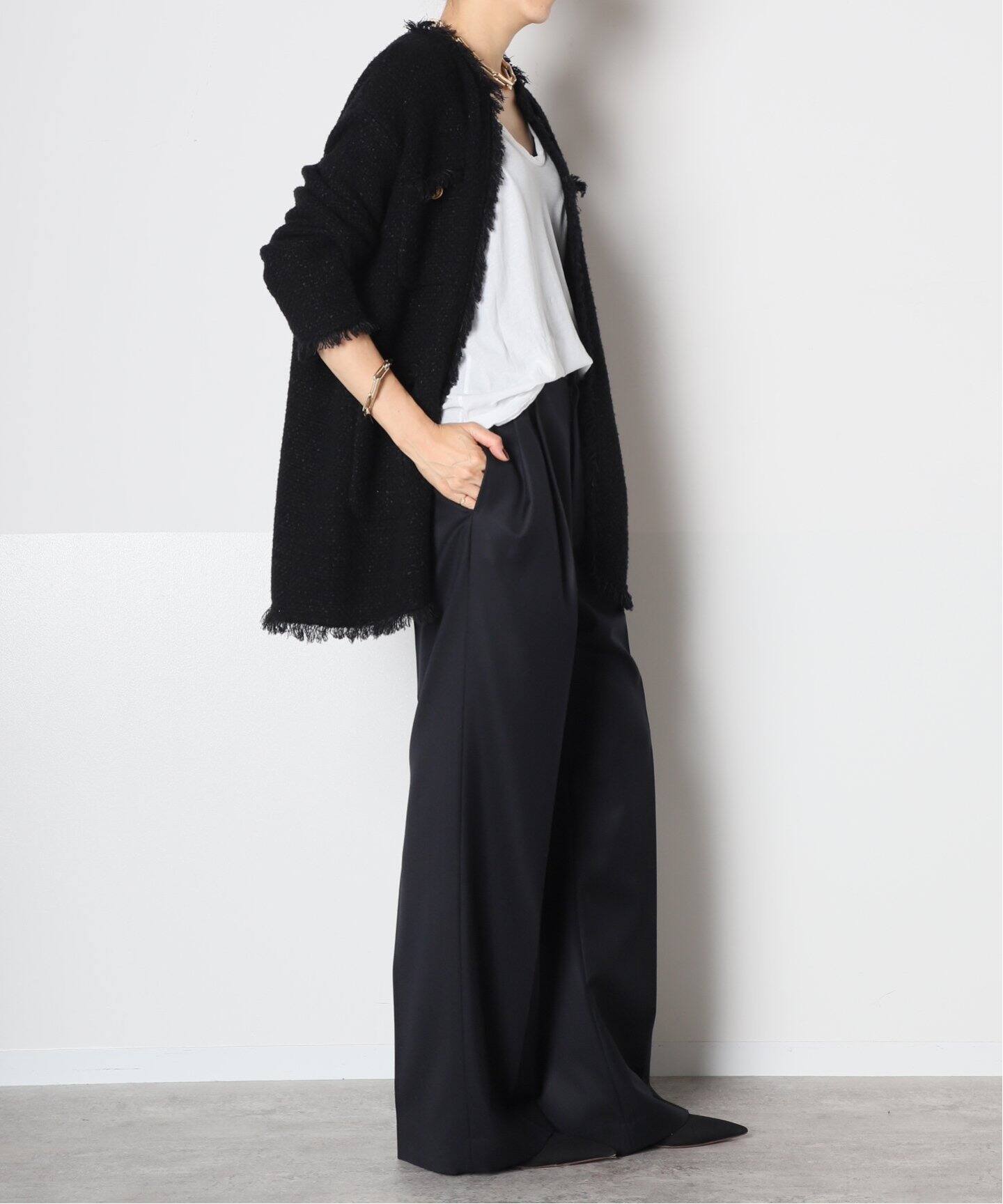 ADAWAS/アダワス】 KNIT TWEED ジャケット（ノーカラージャケット 
