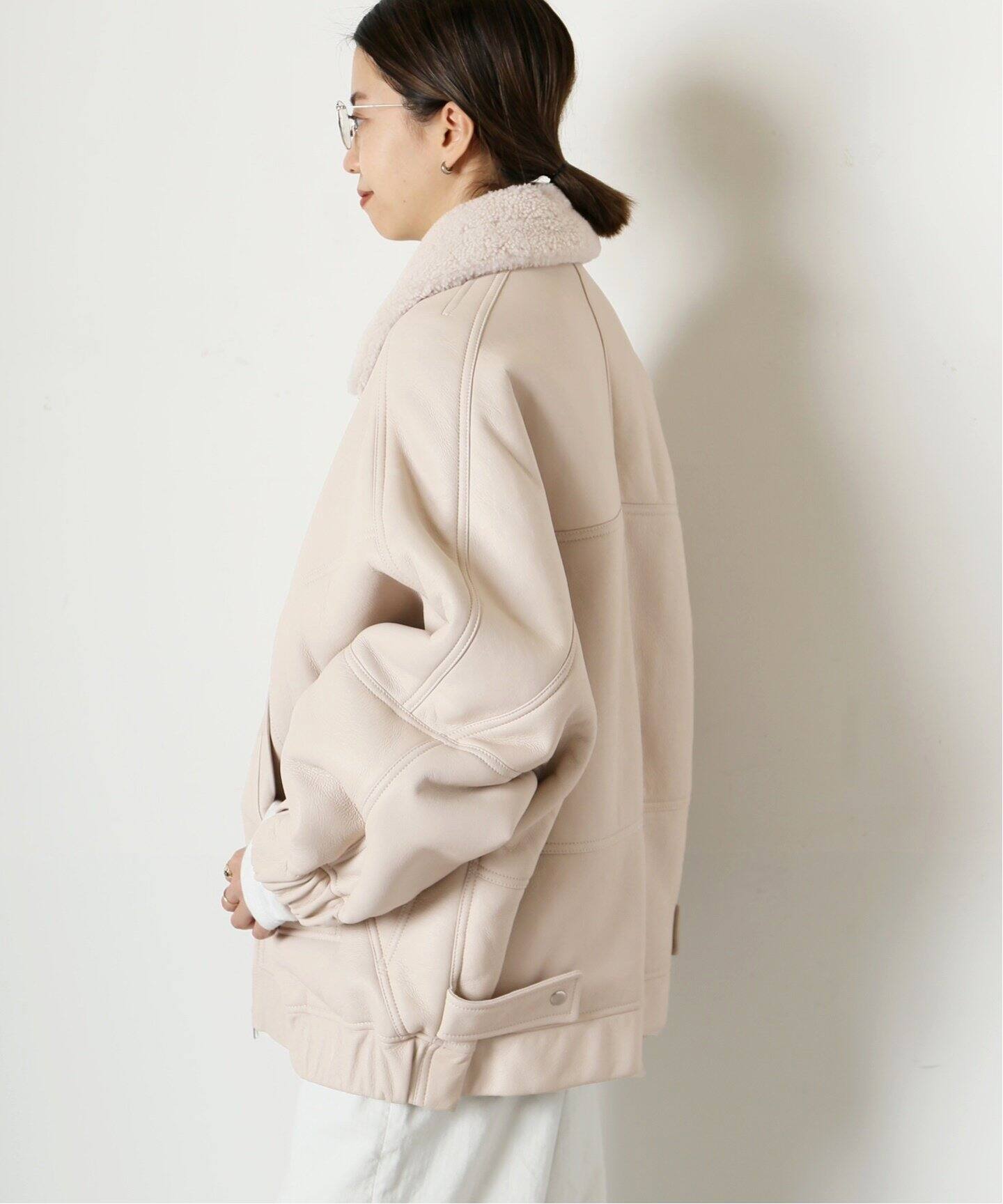 美品！BLANCHAブランカ高級ムートンショートブルゾンジャケットmh542 馨り