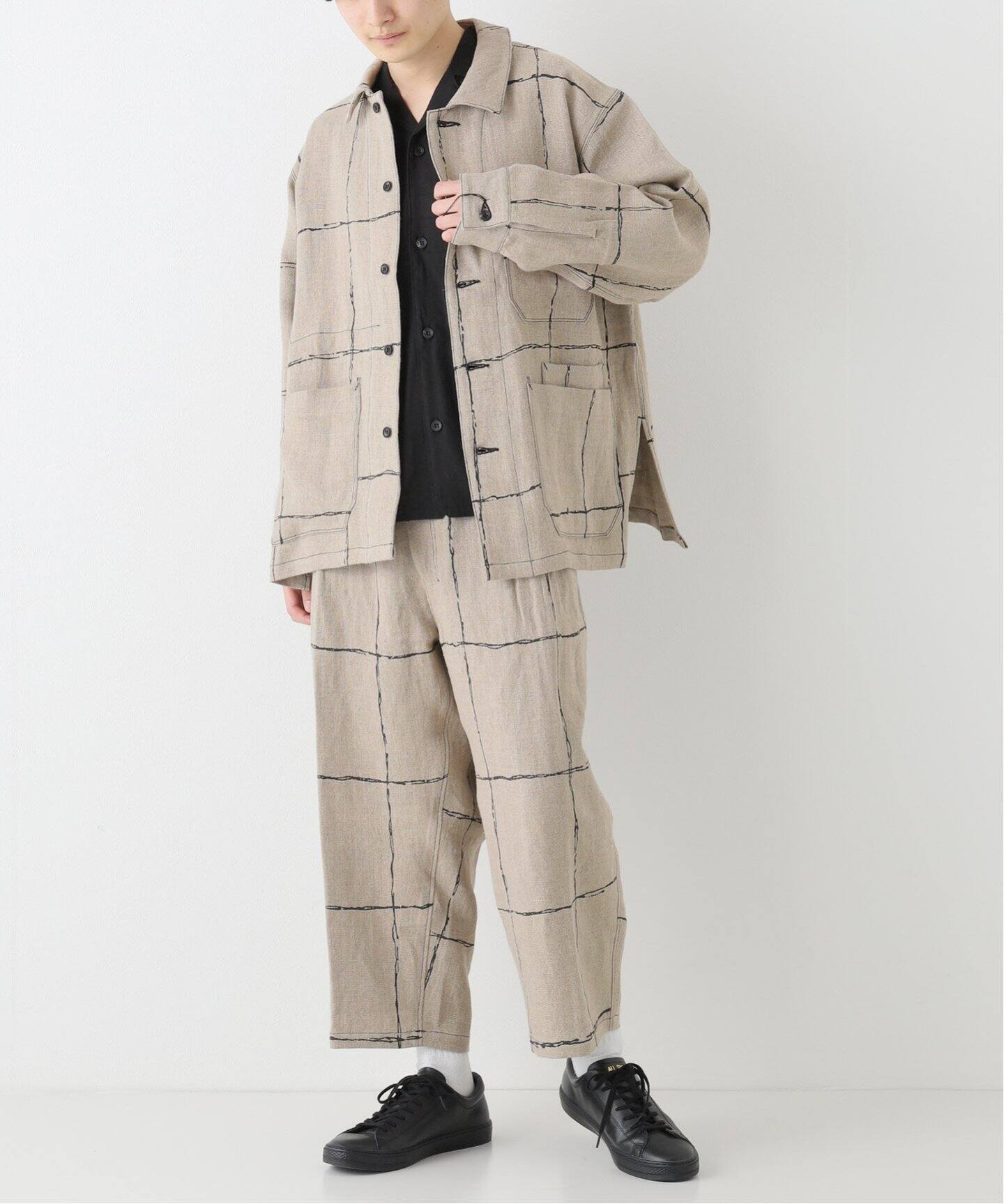 ANCELLM / アンセルム】DRAWING CHECK LINEN COVERALL（カバーオール 