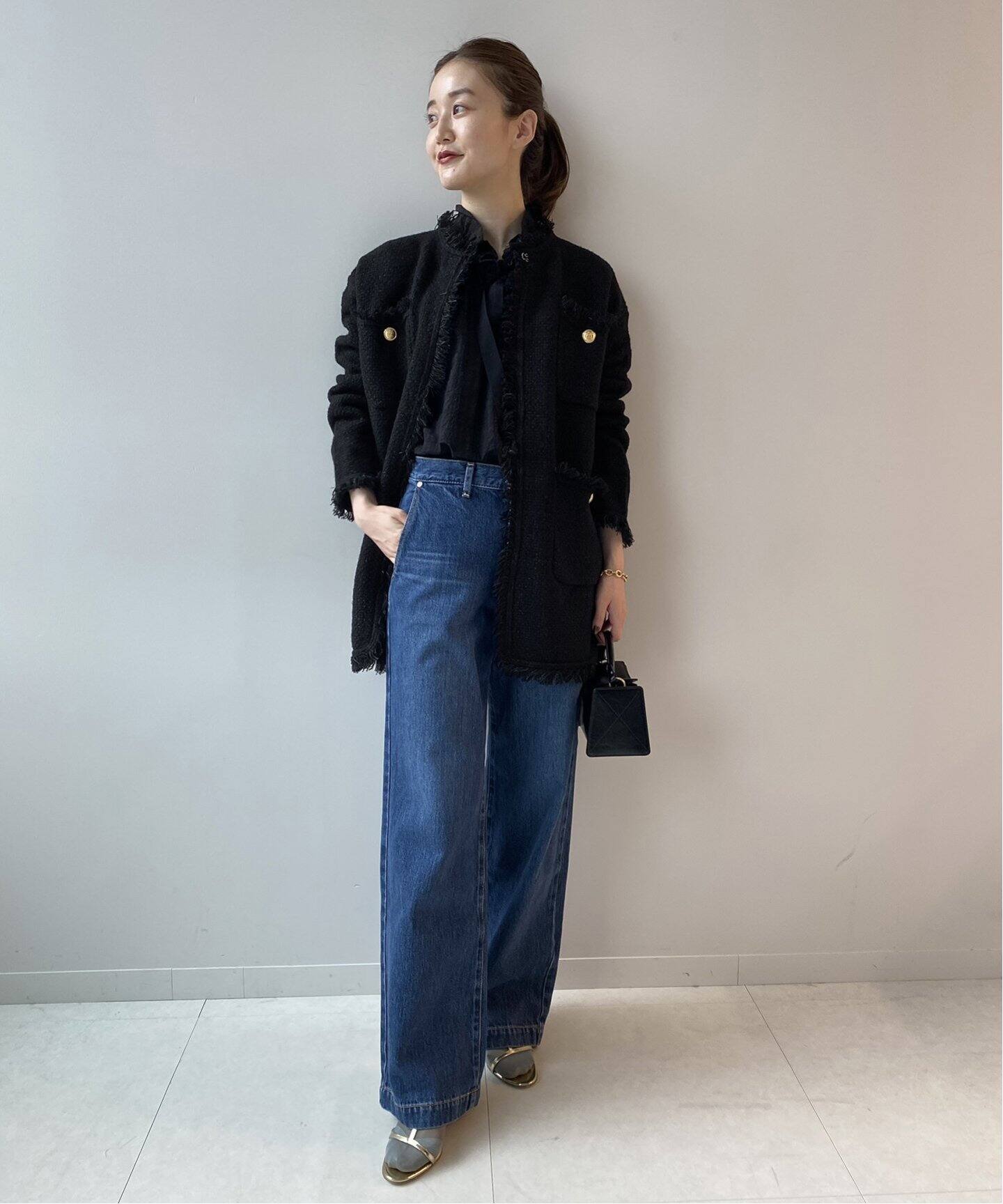 ADAWAS/アダワス】ニット ツイード 4ポケット ジャケット（ノーカラー  