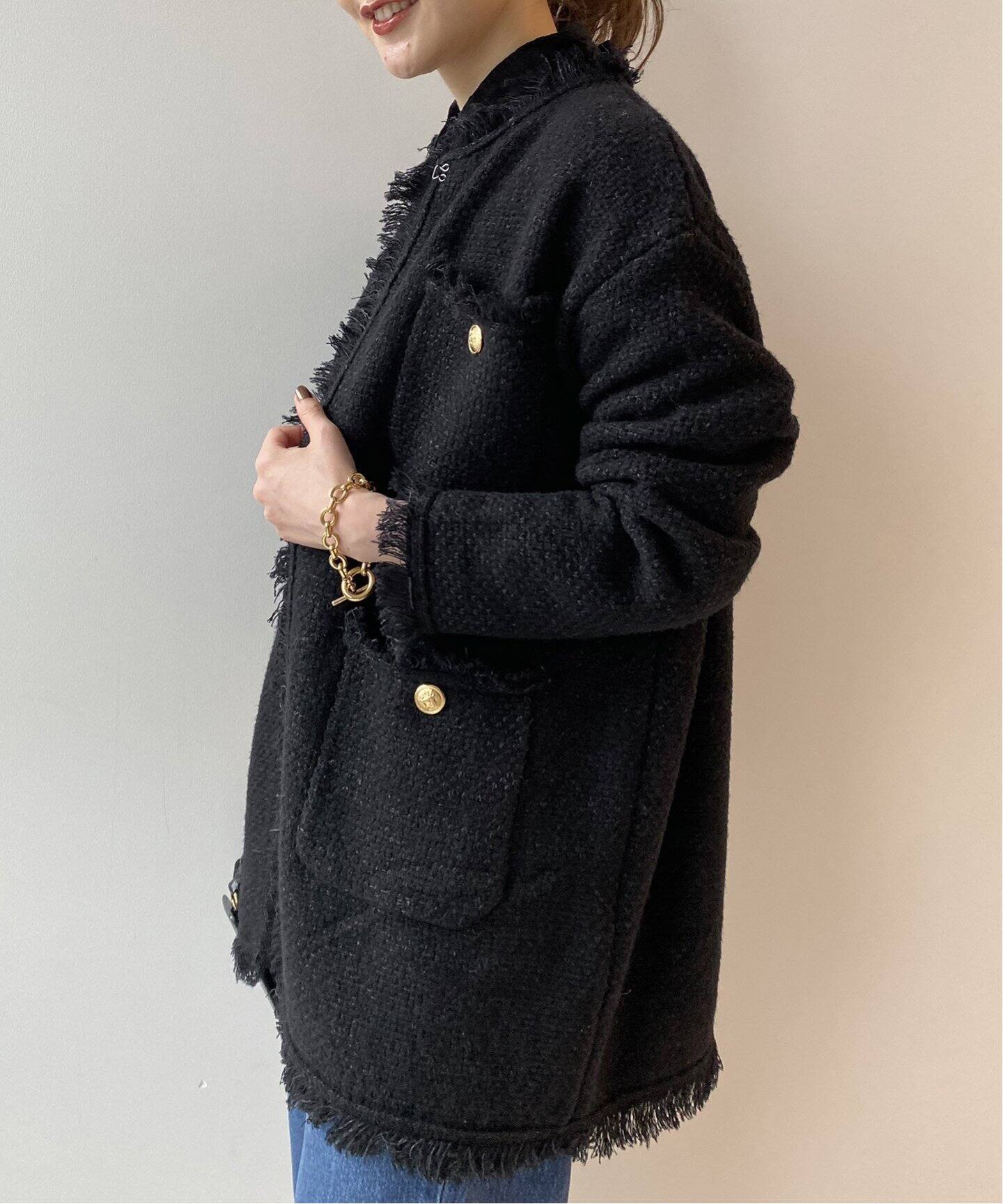 ADAWAS/アダワス】ニット ツイード 4ポケット ジャケット（ノーカラー  