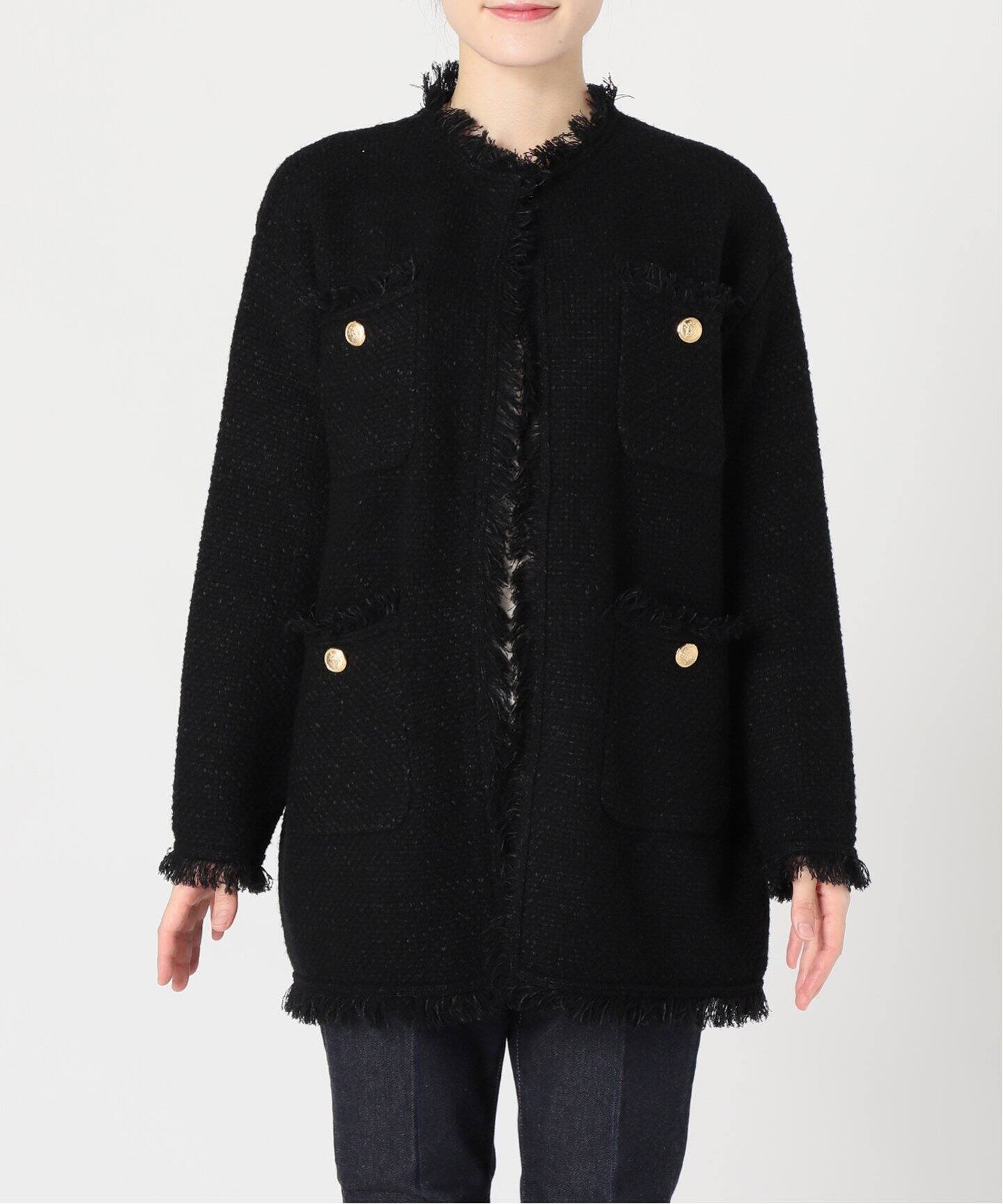 ADAWAS/アダワス】ニット ツイード 4ポケット ジャケット（ノーカラー  