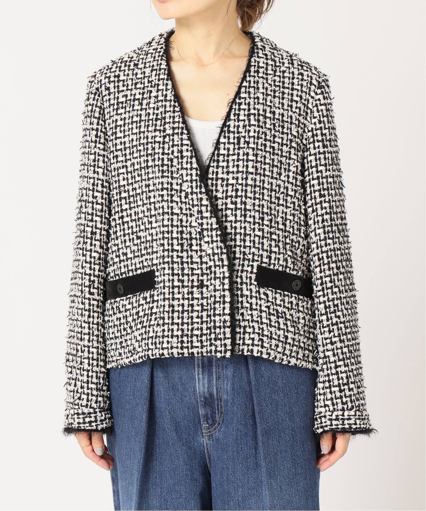 IENA LA BOUCLE LINTON ショートジャケット（ノーカラージャケット 