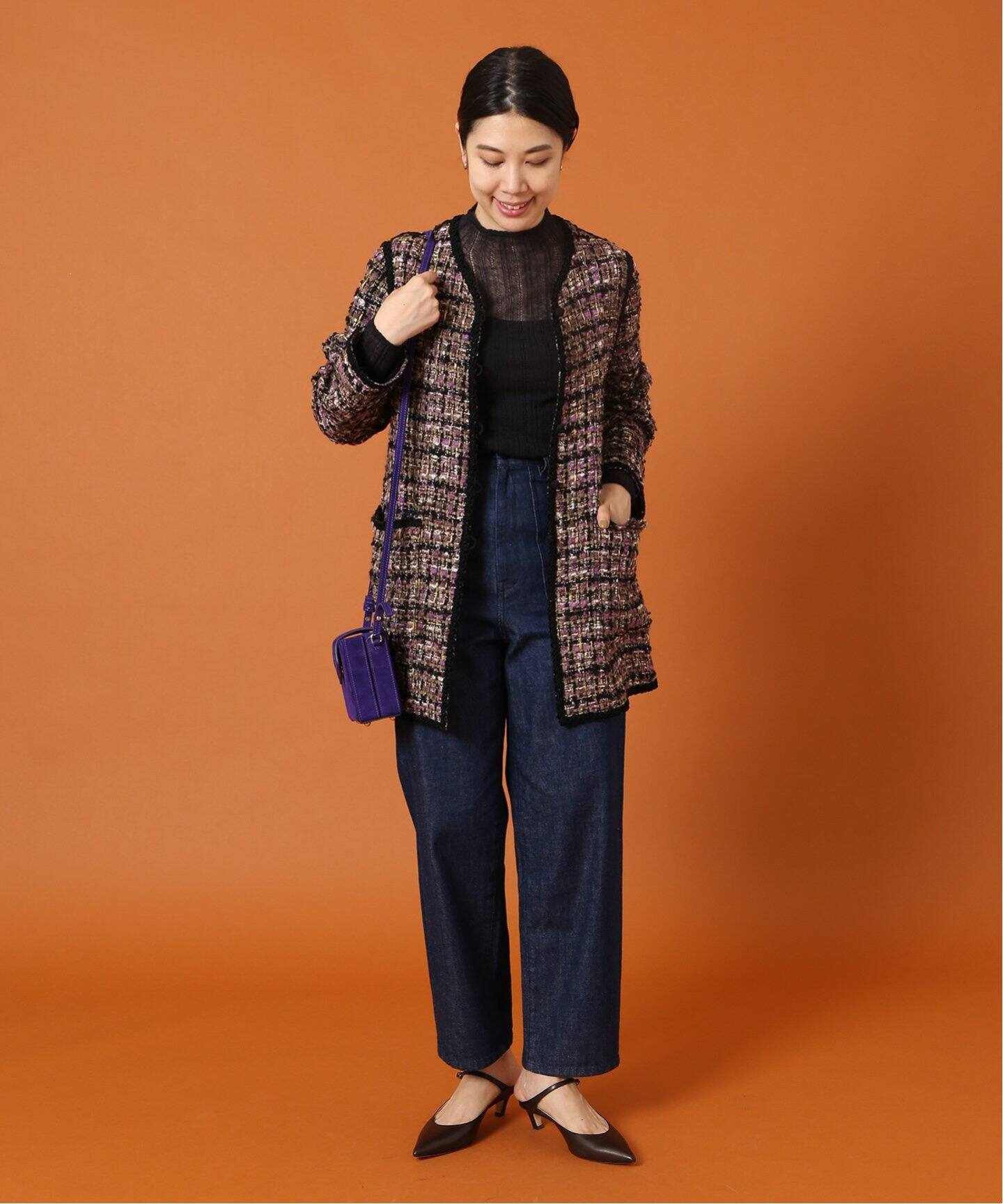 IENA LA BOUCLE ファンシーツィード Vネックジャケット（ノーカラー 