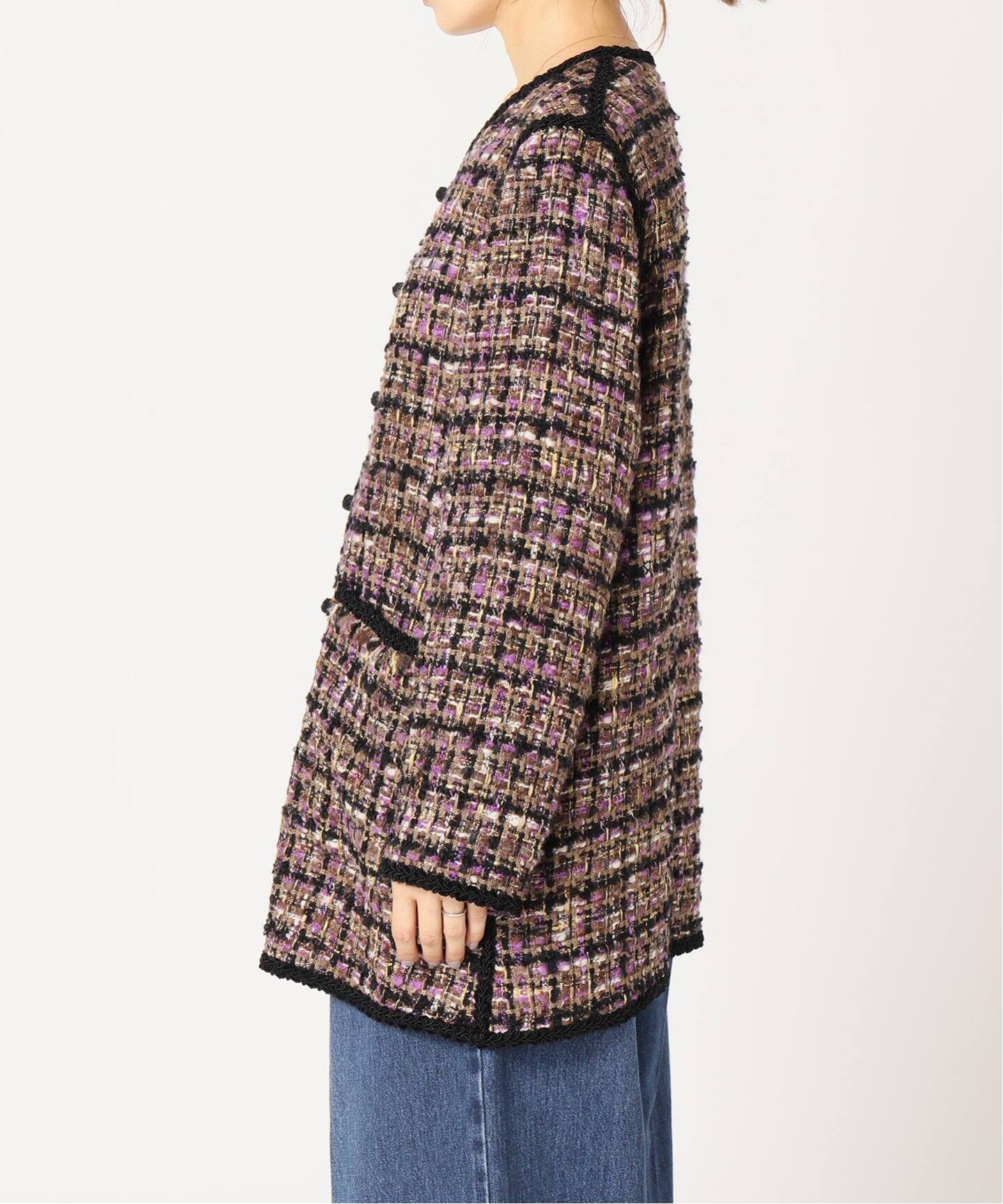 IENA LA BOUCLE ファンシーツィード Vネックジャケット（ノーカラー 