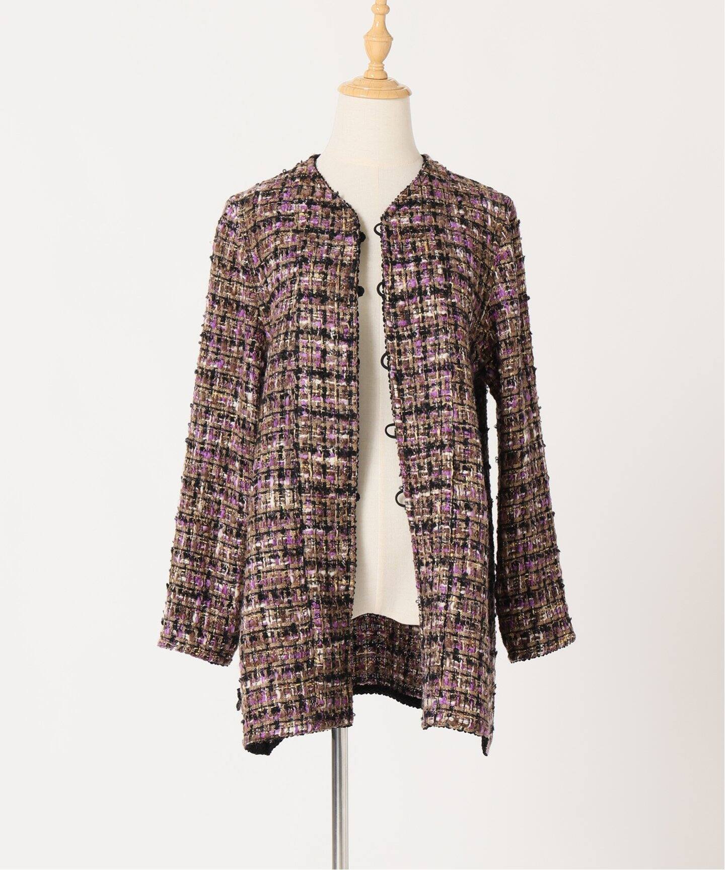 IENA LA BOUCLE ファンシーツィード Vネックジャケット（ノーカラー 