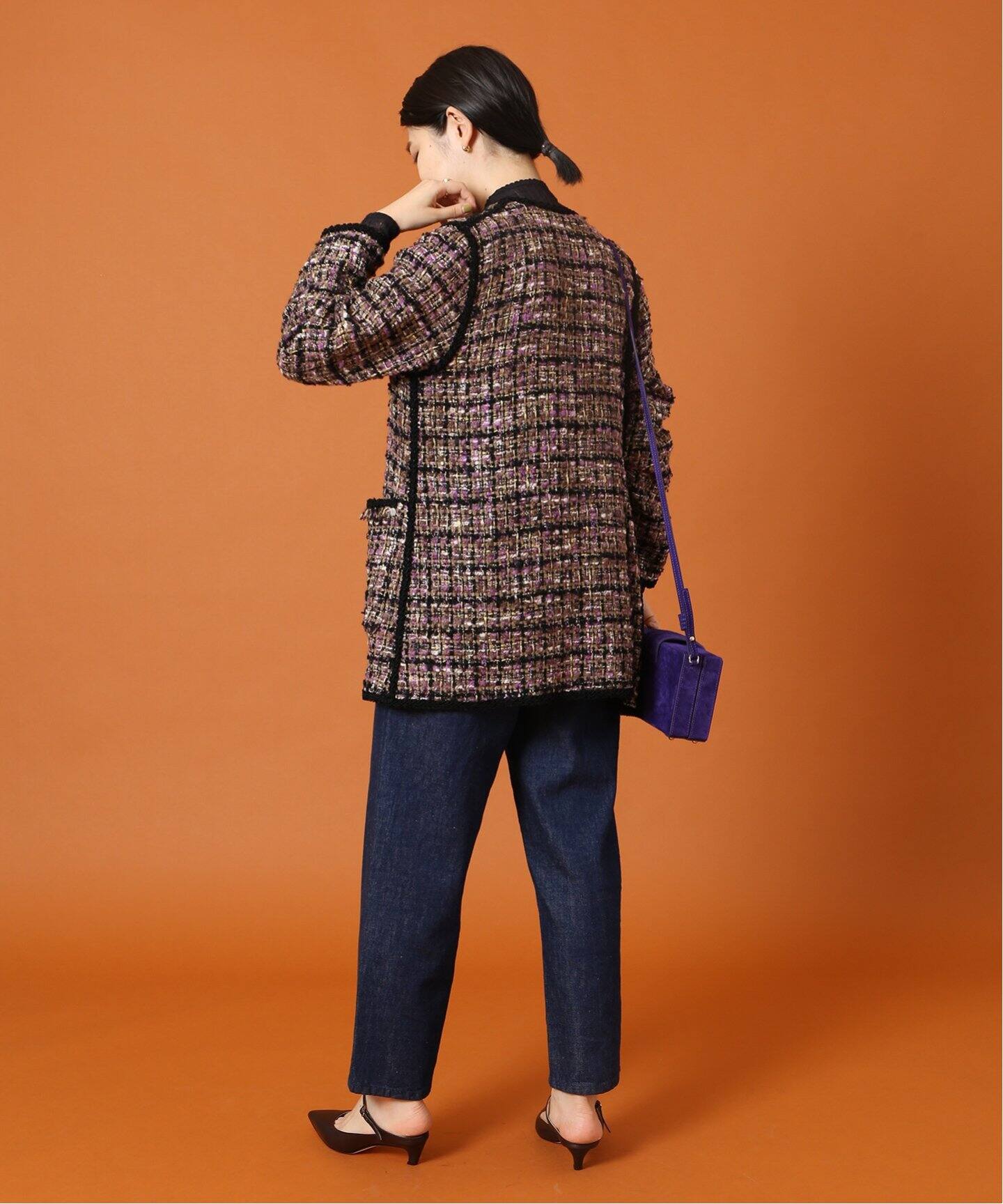 IENA LA BOUCLE ファンシーツィード Vネックジャケット（ノーカラー 