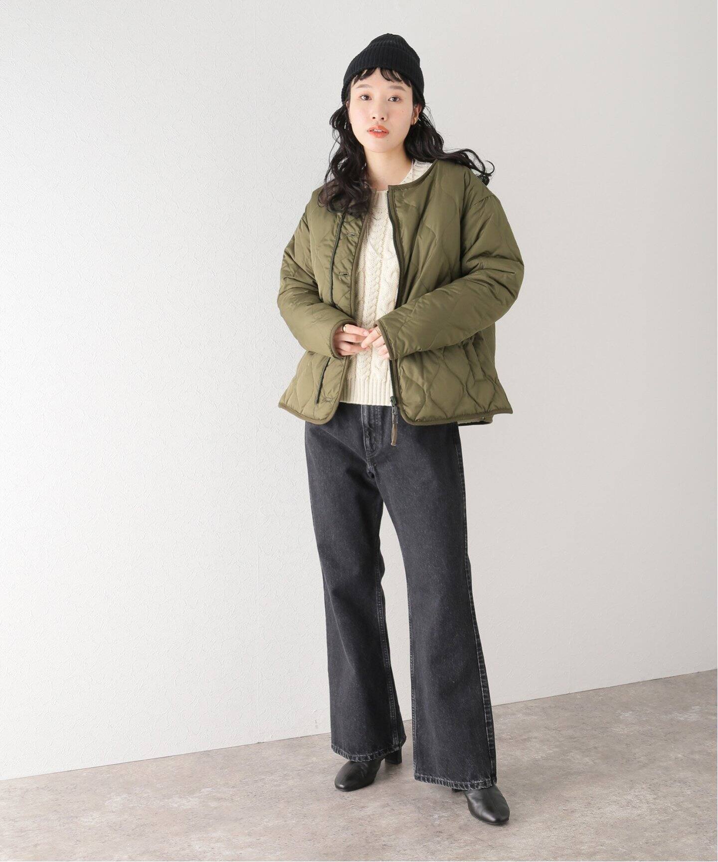 タイオンTAION ポンチョダークオリーブ×クリーム キルティング新品未使用