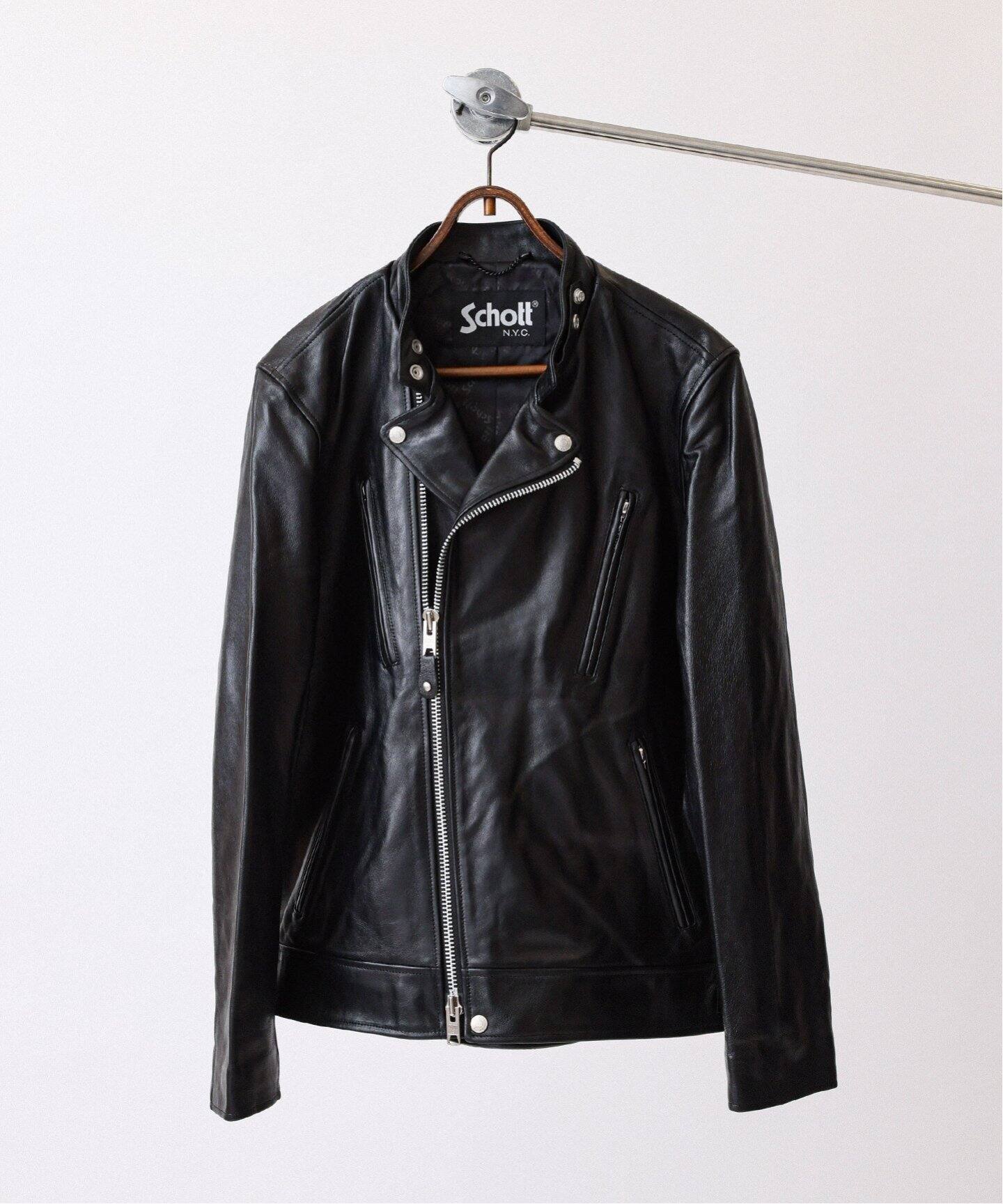 schott at101 緩く 黒 レザー 本革 ライダースジャケット 短丈 38