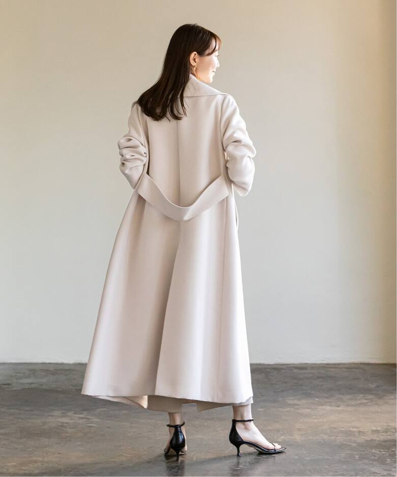 トリプルクロスワイドカラーロングコート（ノーカラーコート）｜NOBLE  