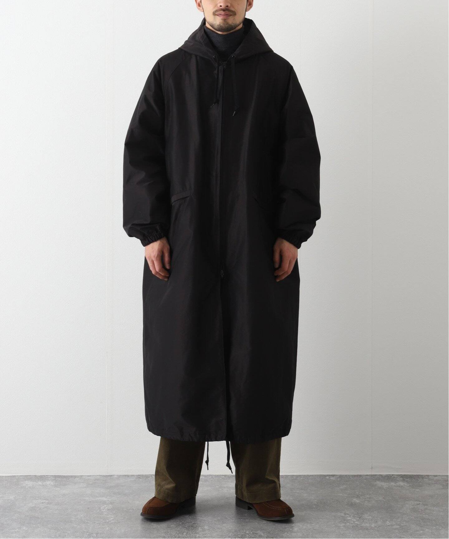 COMOLI / コモリ】 コットンシルク フーデッドロングコート（フード