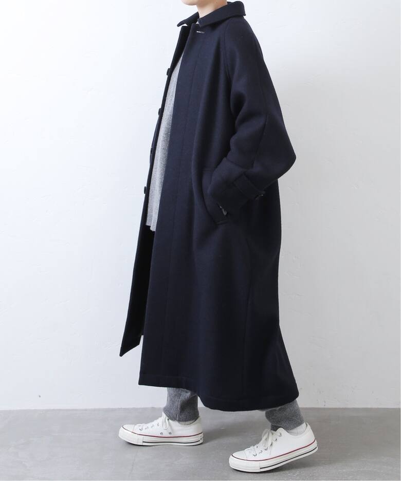 Wフェイスヘリンツィード ステンコート（ステンカラーコート  