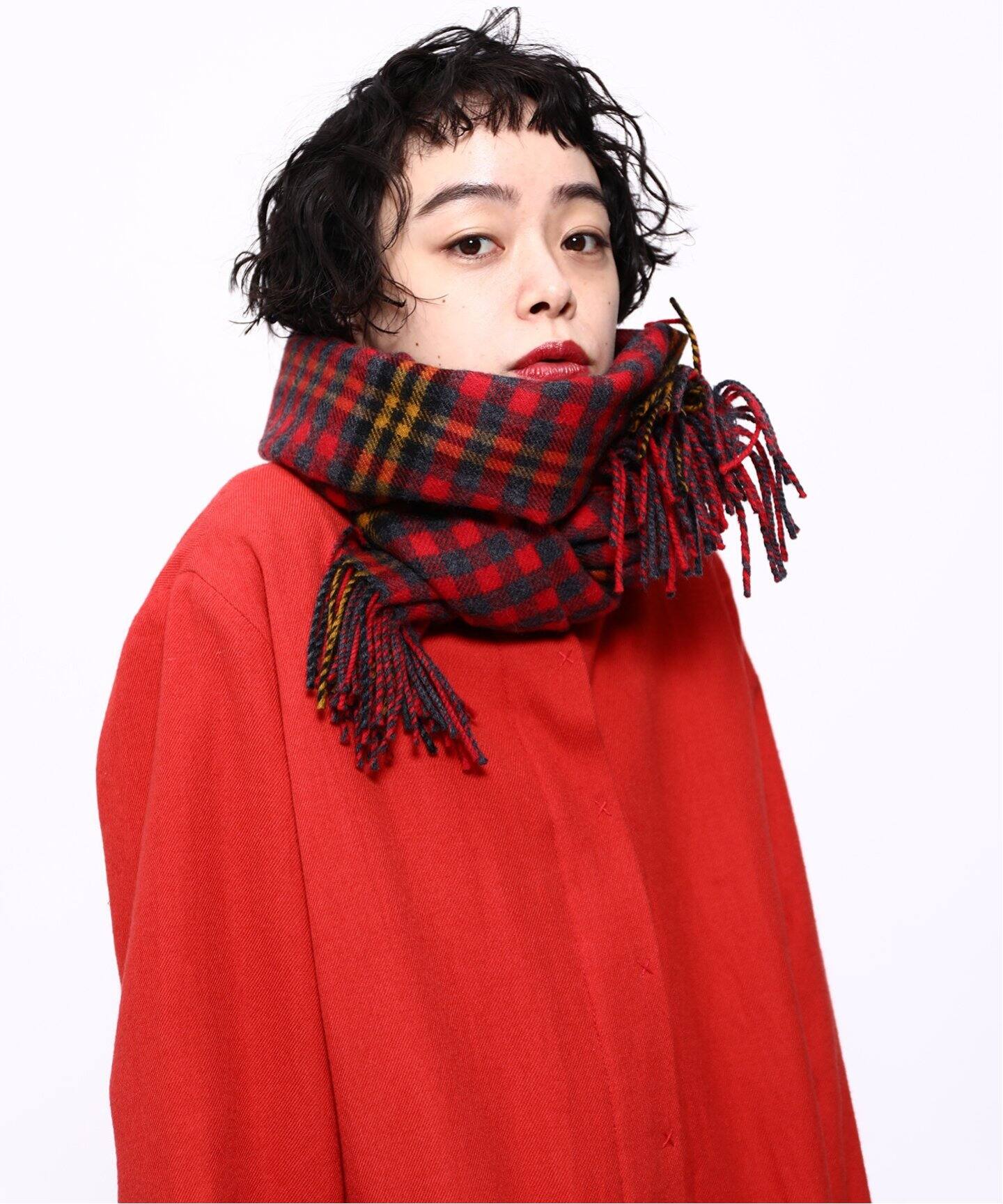 カディーアンドコーKhadi and Coストールウールチェックレッド 