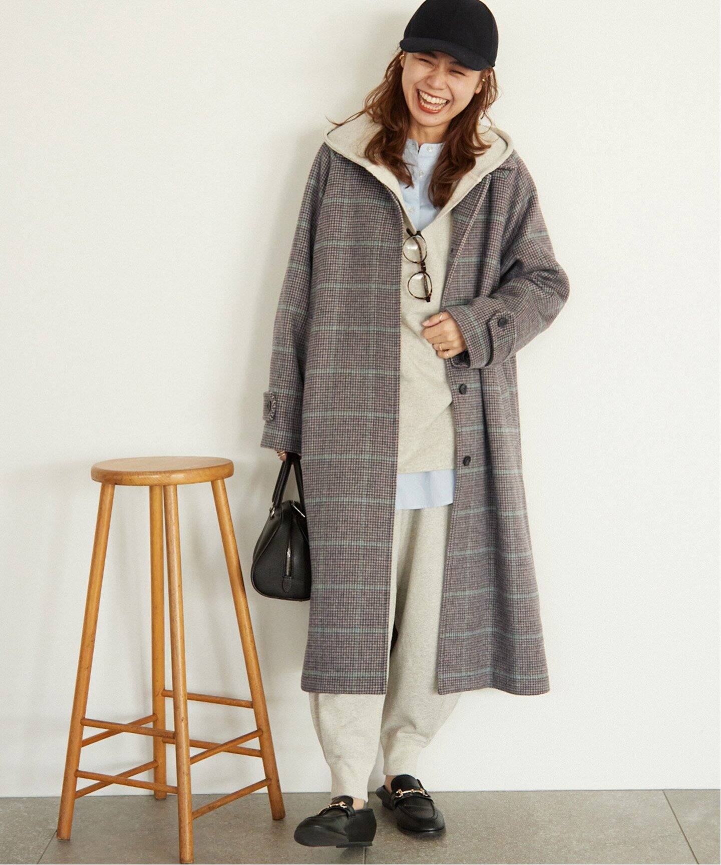 ウールビーバーステンカラーチェックコート（ステンカラーコート  