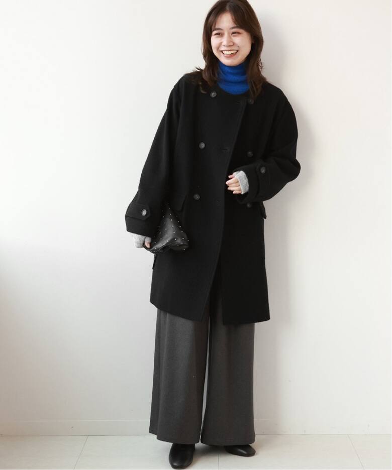 追加》尾州ウールクルーネックダブルブレストコート（ノーカラーコート  